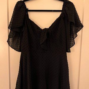 Like New Lulus Black Swiss Dot Tie-Front Skater Dress